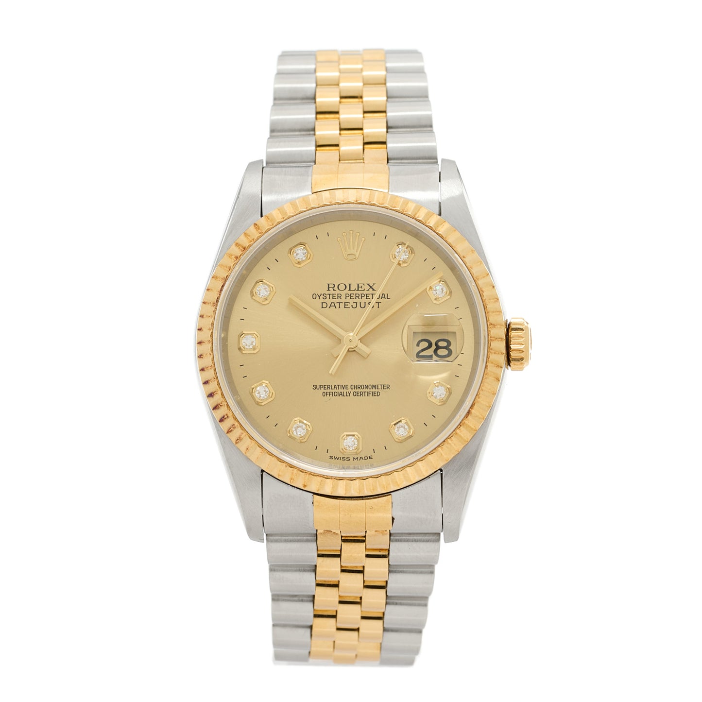 Stainless Steel 18K Yellow Gold Diamond 36mm Oyster Perpetual Datejust Watch Champagne 16233