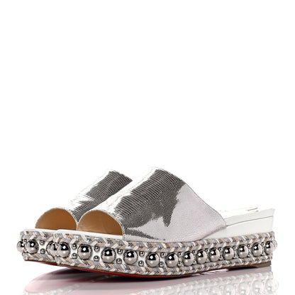 Christian Louboutin Laminato Lizard Embossed Janibasse 60 Mules 40 Latte Silver 3 of 8