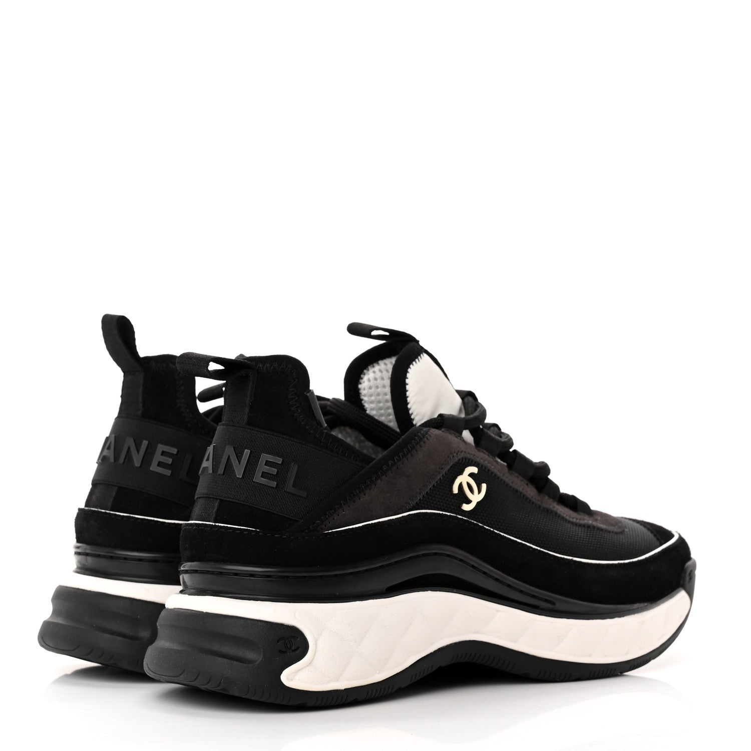 Chanel Velvet Calfskin Mixed Fibers CC Sneakers 37 Black 4 of 13