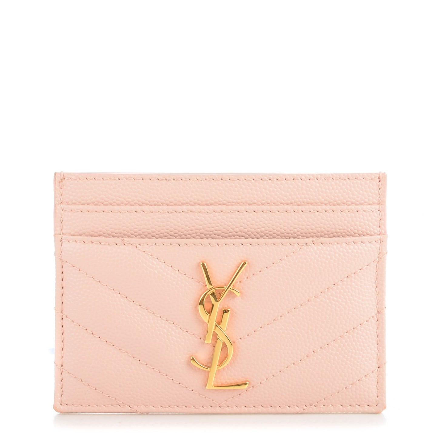 Grain De Poudre Matelasse Chevron Monogram Credit Card Case Pale Pink