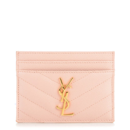 Saint Laurent Grain De Poudre Matelasse Chevron Monogram Credit Card Case Pale Pink 1 of 11