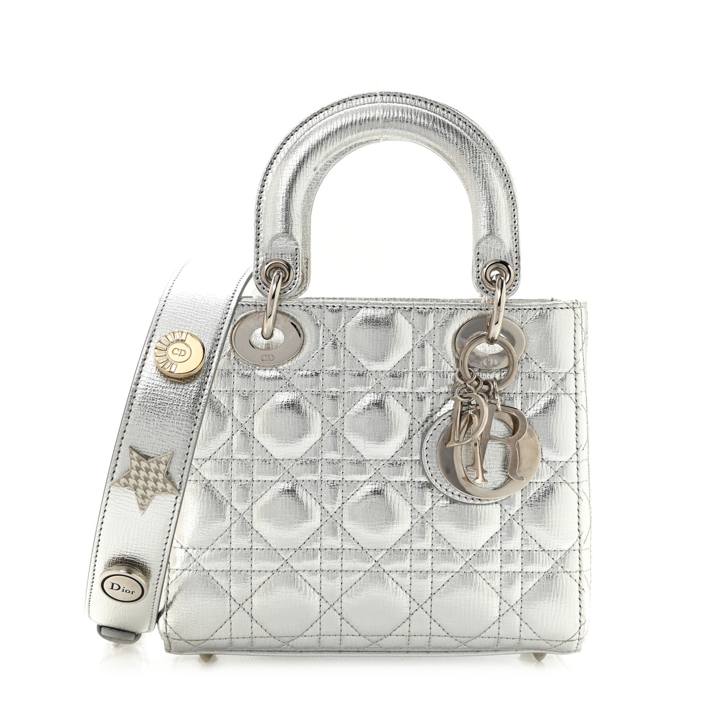Metallic Grained Calfskin Cannage Small Lucky Badges My Lady Dior Silver