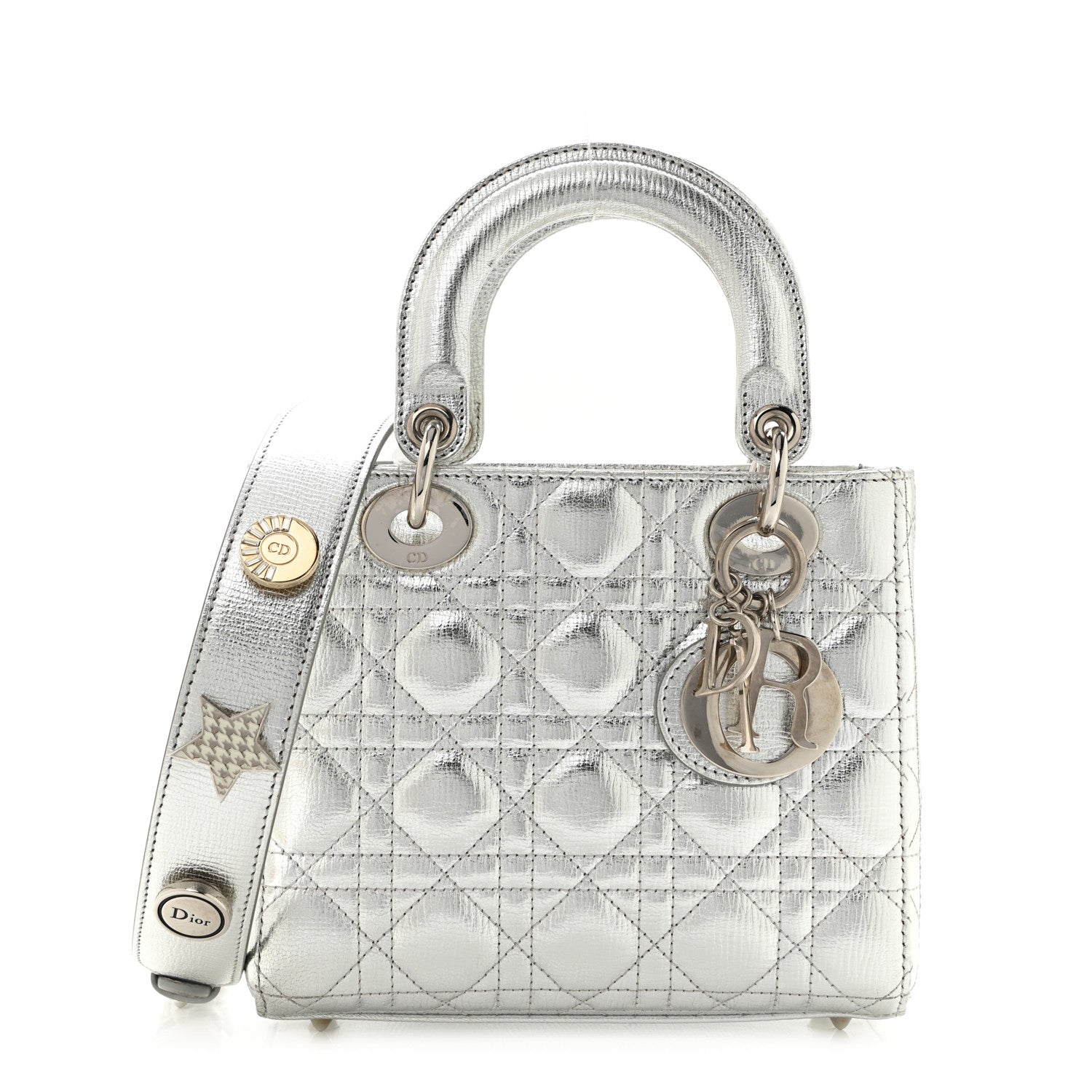Christian Dior Metallic Grained Calfskin Cannage Small Lucky Badges My Lady Dior Silver 1 of 12