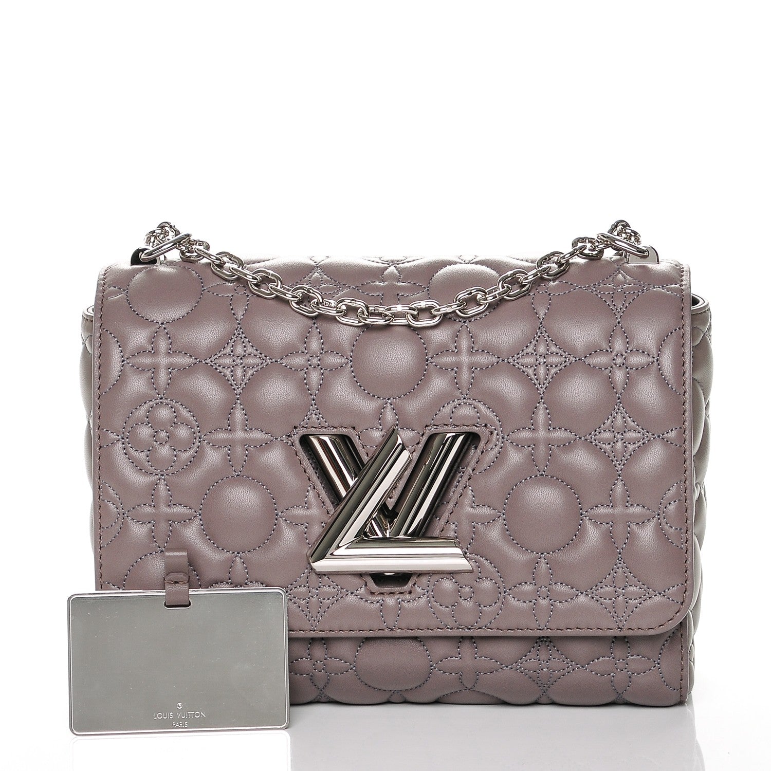 Louis Vuitton Lambskin Flower Quilted Twist Shoulder Bag GM Gris 3 of 7