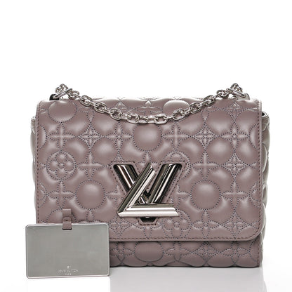 Louis Vuitton Lambskin Flower Quilted Twist Shoulder Bag GM Gris 3 of 7
