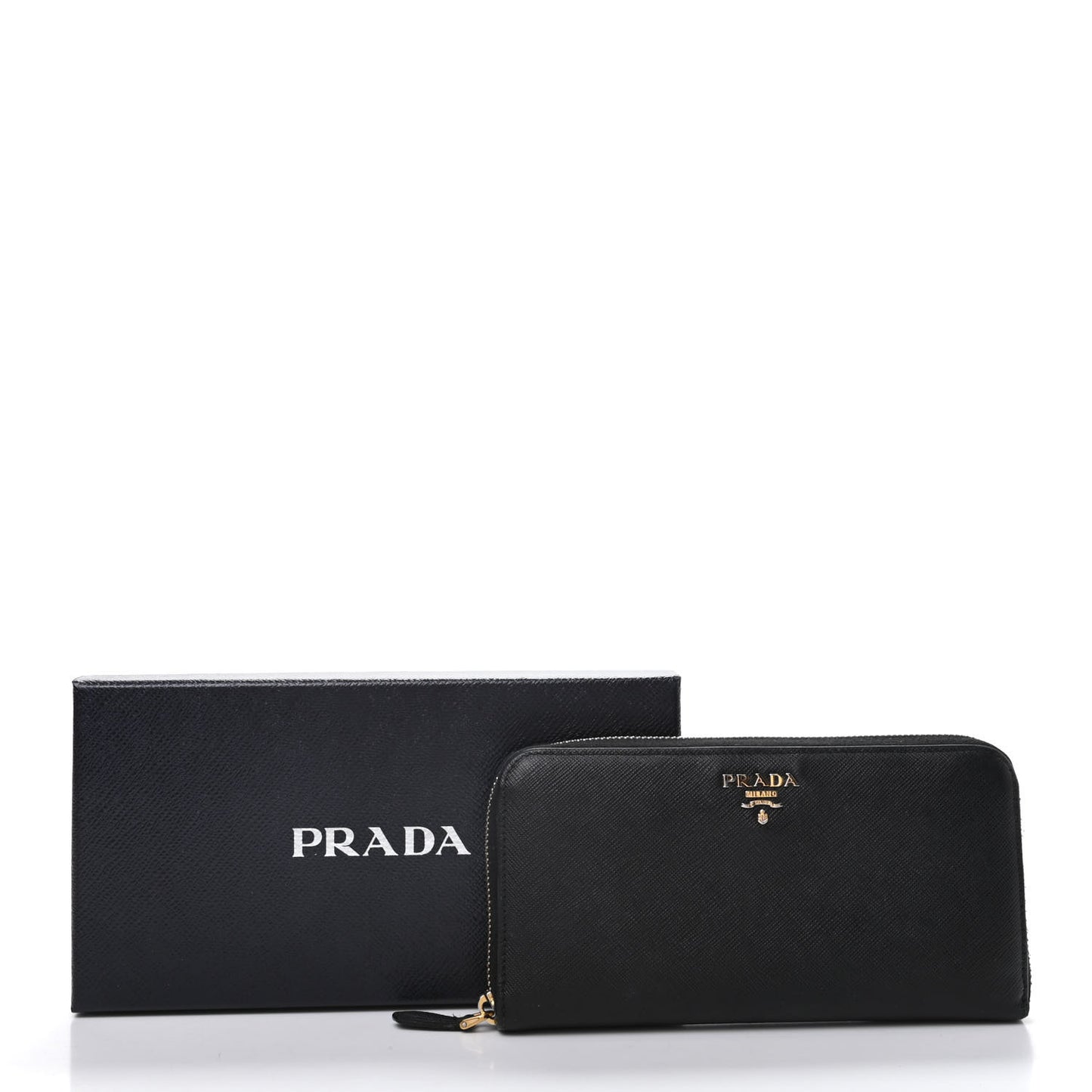 Saffiano Metal Zip Around Wallet Black