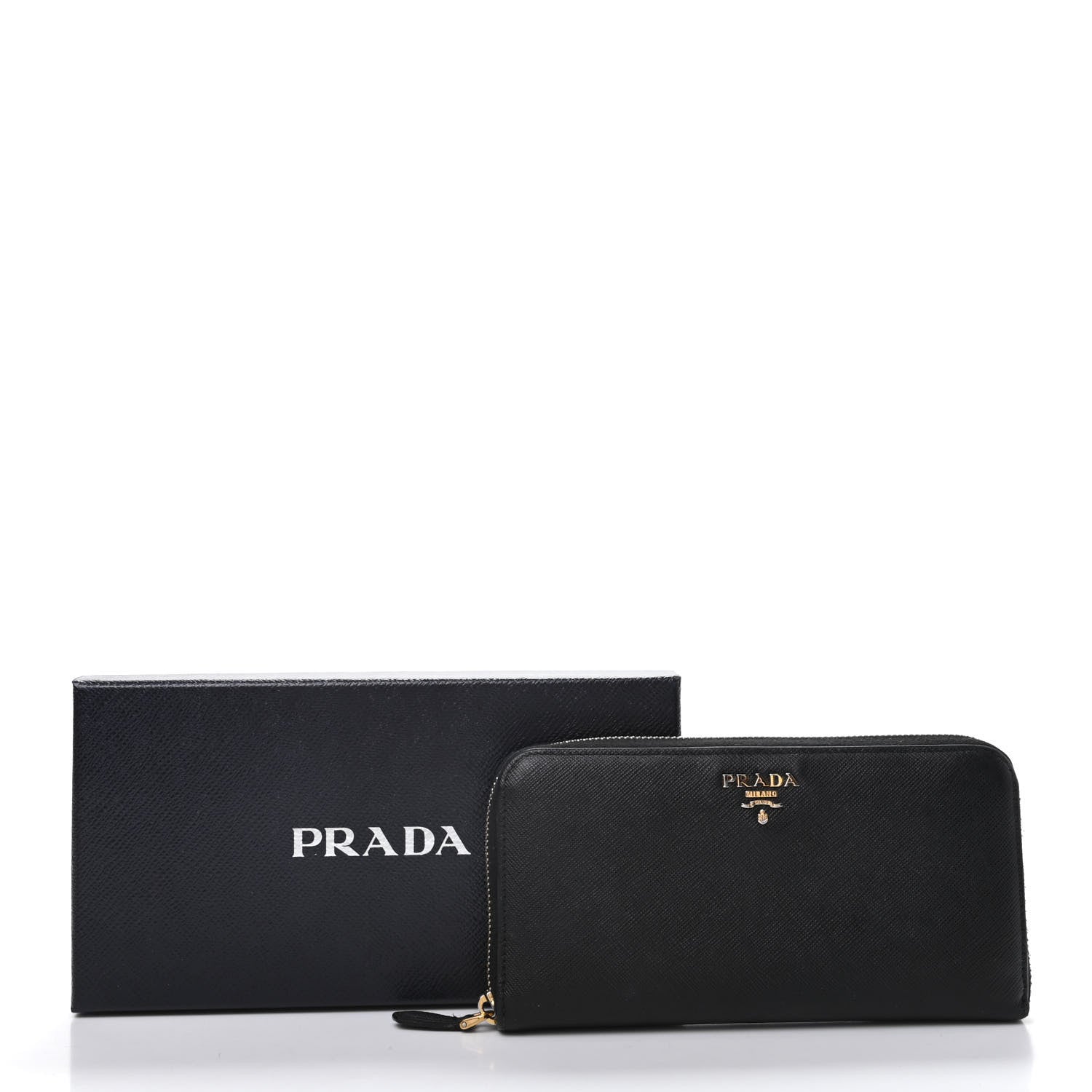 Prada Saffiano Metal Zip Around Wallet Black 9 of 9
