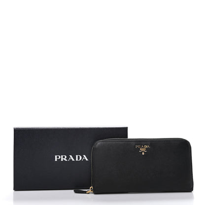 Prada Saffiano Metal Zip Around Wallet Black 9 of 9