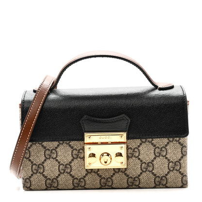 Gucci GG Supreme Monogram Calfskin Mini Padlock Top Handle Shoulder Bag Beige Black Cuir 1 of 11