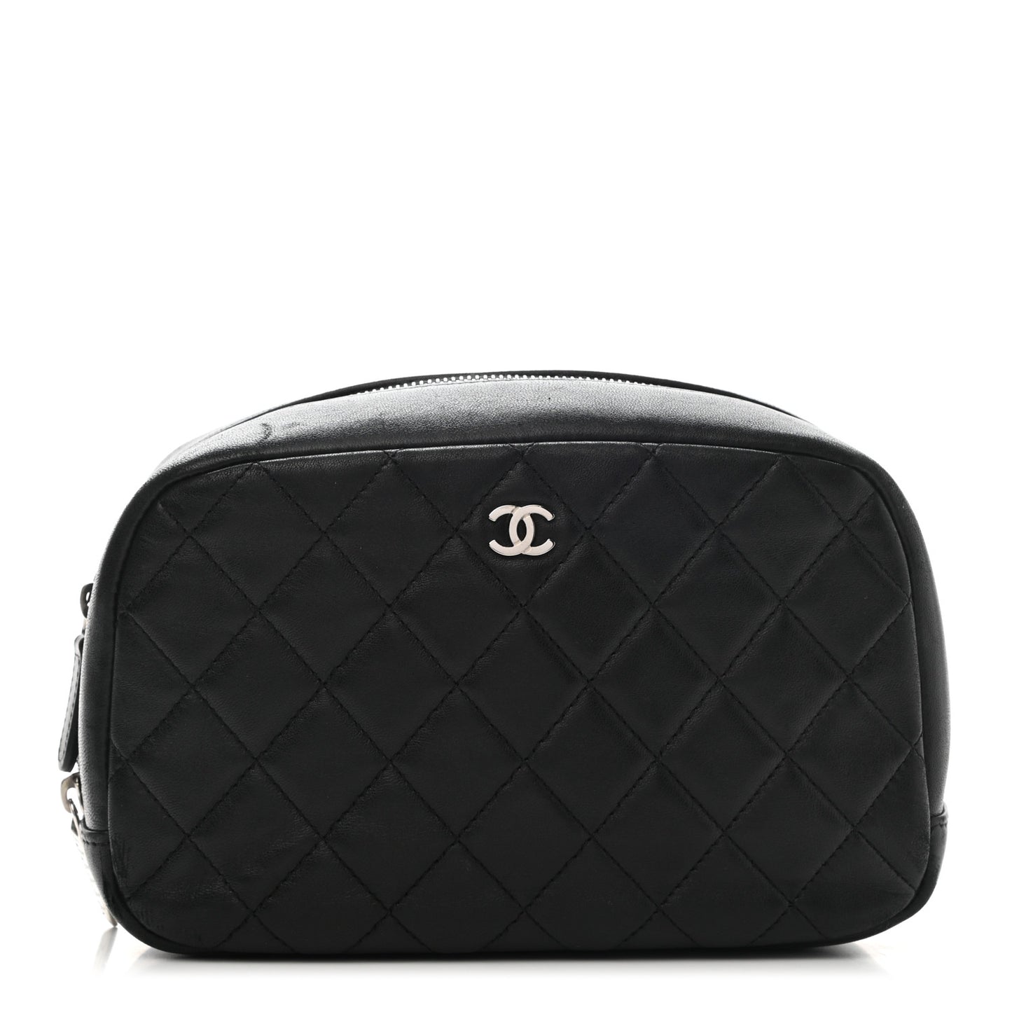 Lambskin Quilted Medium Curvy Pouch Cosmetic Case Black