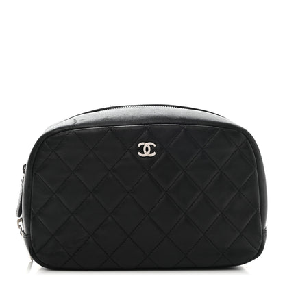 Chanel Lambskin Quilted Medium Curvy Pouch Cosmetic Case Black 1 of 10