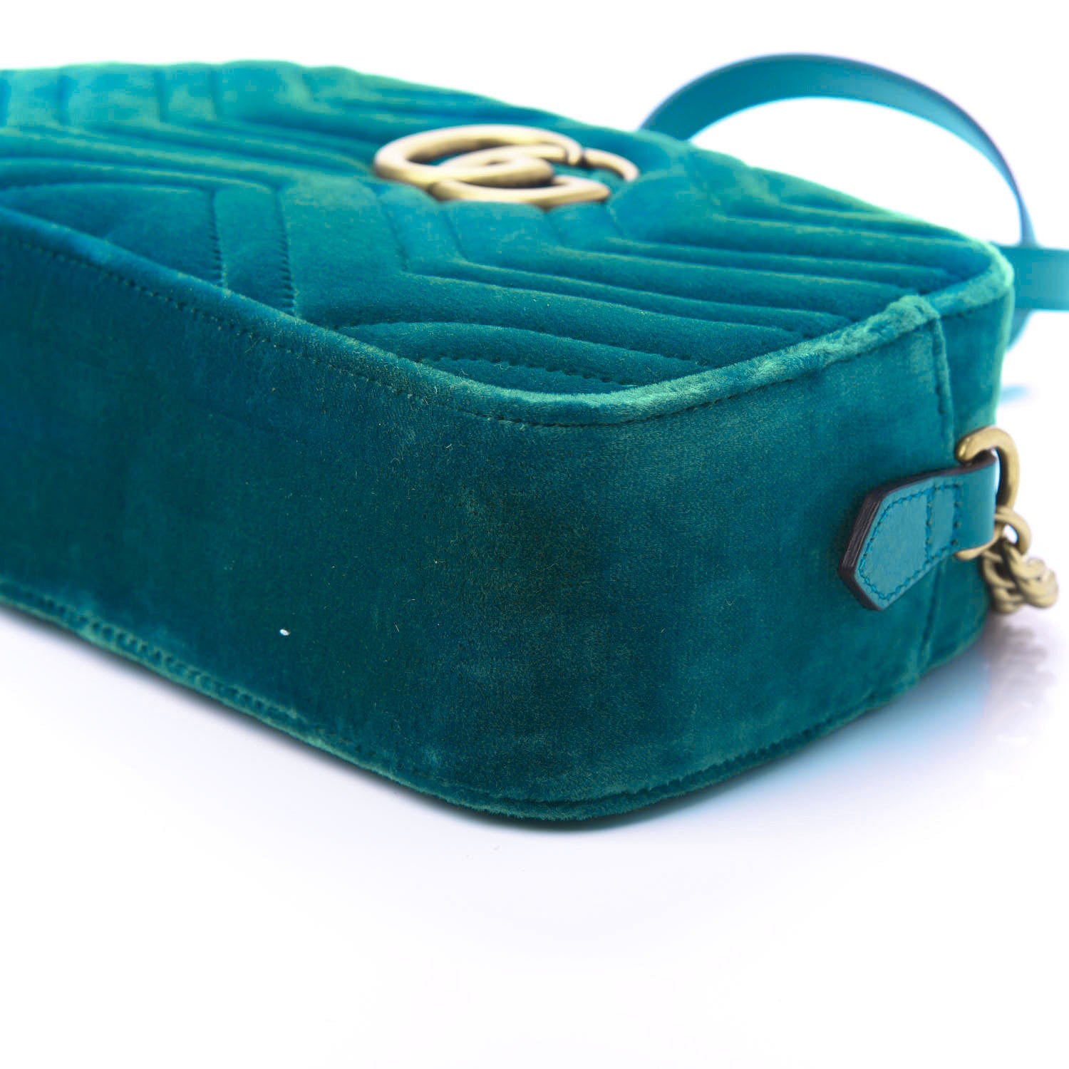 Gucci Velvet Matelasse Small GG Marmont Chain Shoulder Bag Pavone Cyan 7 of 11