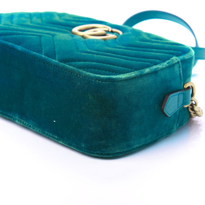 Gucci Velvet Matelasse Small GG Marmont Chain Shoulder Bag Pavone Cyan 7 of 11