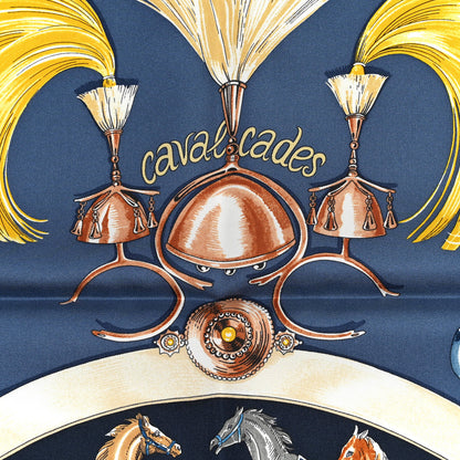 Hermes Silk Cavalcades Scarf 90 Ocre Bleu Ardoise Brun 6 of 6