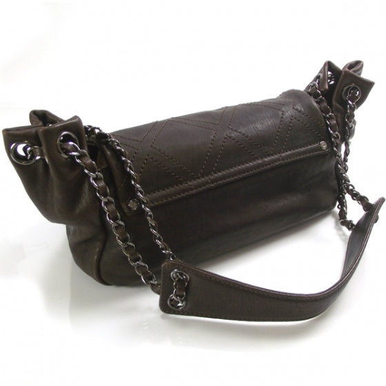 Leather Diamond Stitch Flap Brown