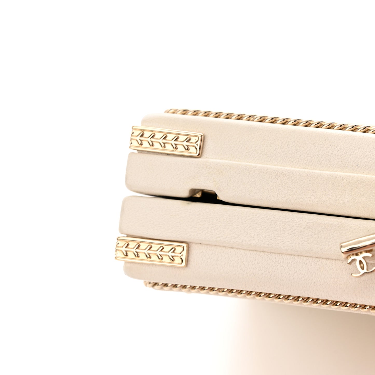 Lambskin Room Card Minaudiere Evening Bag White Gold