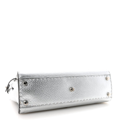 Fendi Cuoio Romano Lux Selleria Medium Peekaboo Iconic Satchel Argento 4 of 9