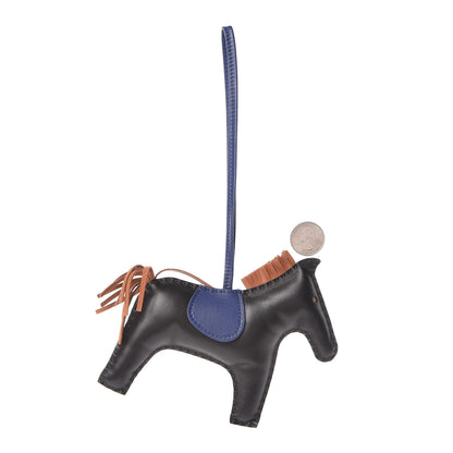 Hermes Milo Lambskin Grigri Rodeo Horse Bag Charm GM Black Bleu Saphir Gold 2 of 5