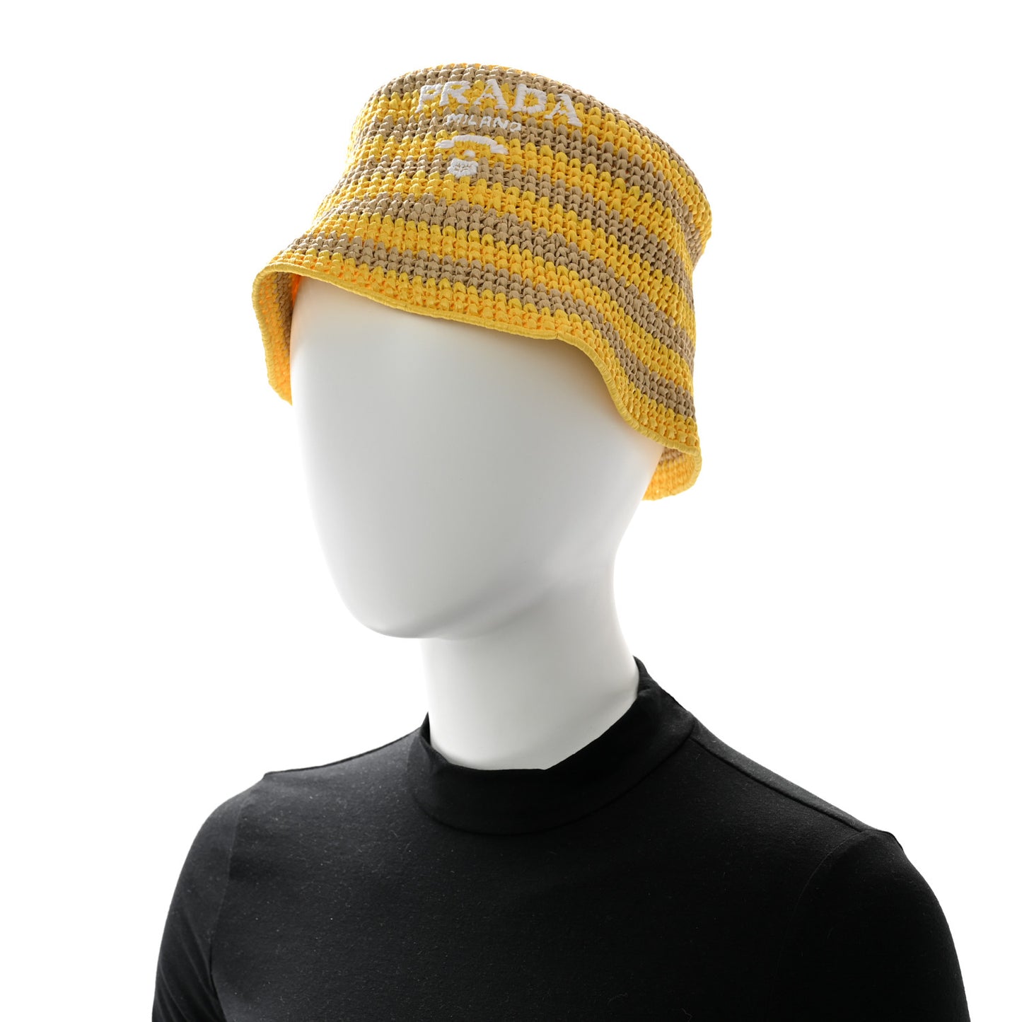 Raffia Striped Logo Embroidered Womens Bucket Hat S Naturale Giallo