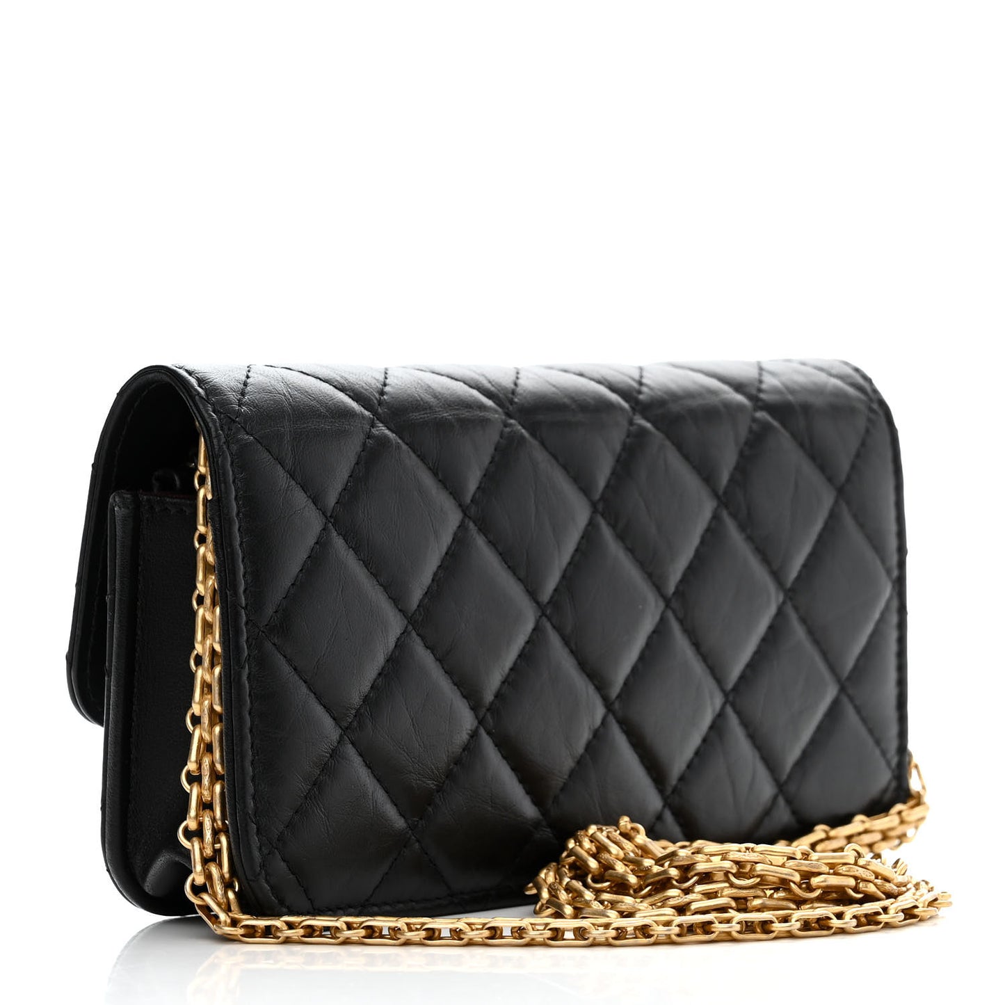 Aged Calfskin Quilted Reissue Flap Phone Holder With Chain Black
