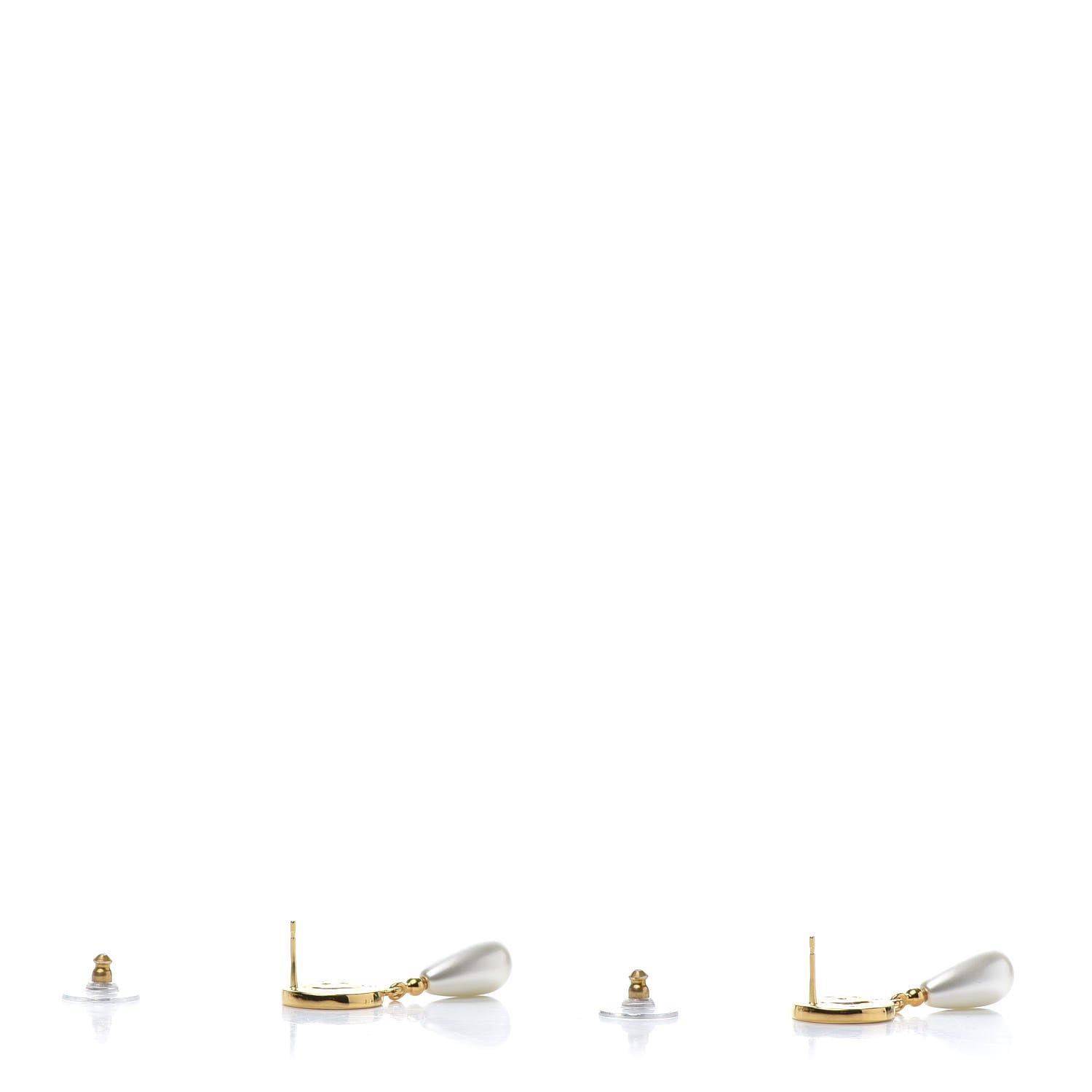 Chanel Metal Pearl Paris Button Drop Earrings Gold 3 of 5