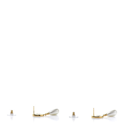 Chanel Metal Pearl Paris Button Drop Earrings Gold 3 of 5