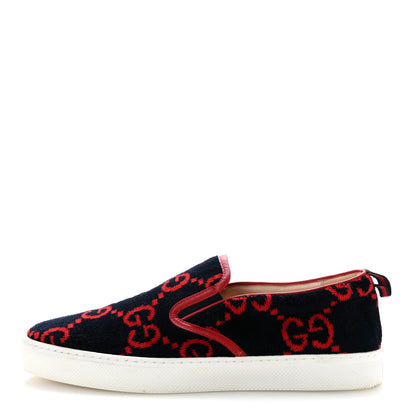 Gucci Terry Cloth Miro Soft Calfskin GG Monogram Mens Dublin Slip On Sneakers 9 Blue Hibiscus Red 1 of 8