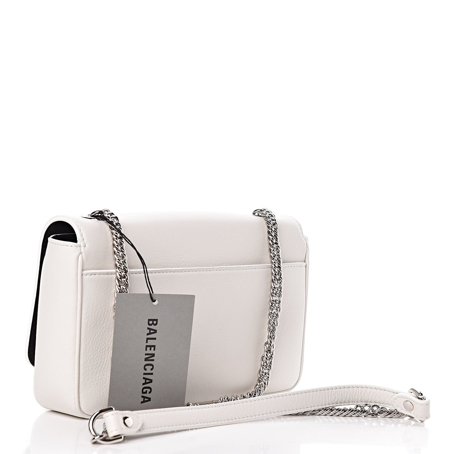Pebbled Calfskin Logo Everyday Flap Chain Wallet White