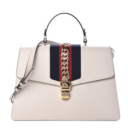 Gucci Calfskin Maxi Sylvie Top Handle Bag White 1 of 10
