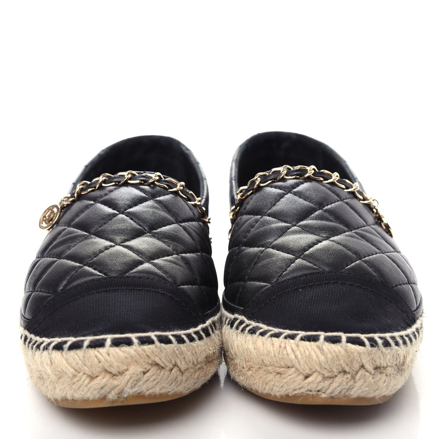 Lambskin Grosgrain Quilted CC Chain Espadrilles 37 Black