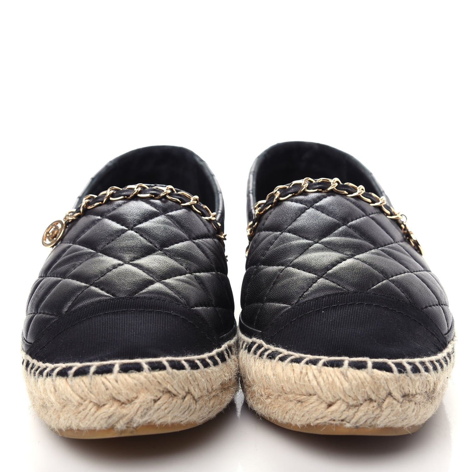 Chanel Lambskin Grosgrain Quilted CC Chain Espadrilles 37 Black 5 of 11