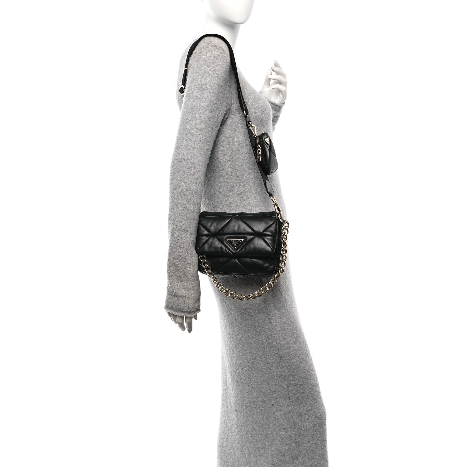 Prada Nappa Re-Nylon Triangle Quilted Patchwork System Flap Shoulder Bag Black 2 of 10