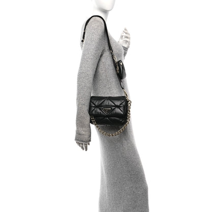 Prada Nappa Re-Nylon Triangle Quilted Patchwork System Flap Shoulder Bag Black 2 of 10
