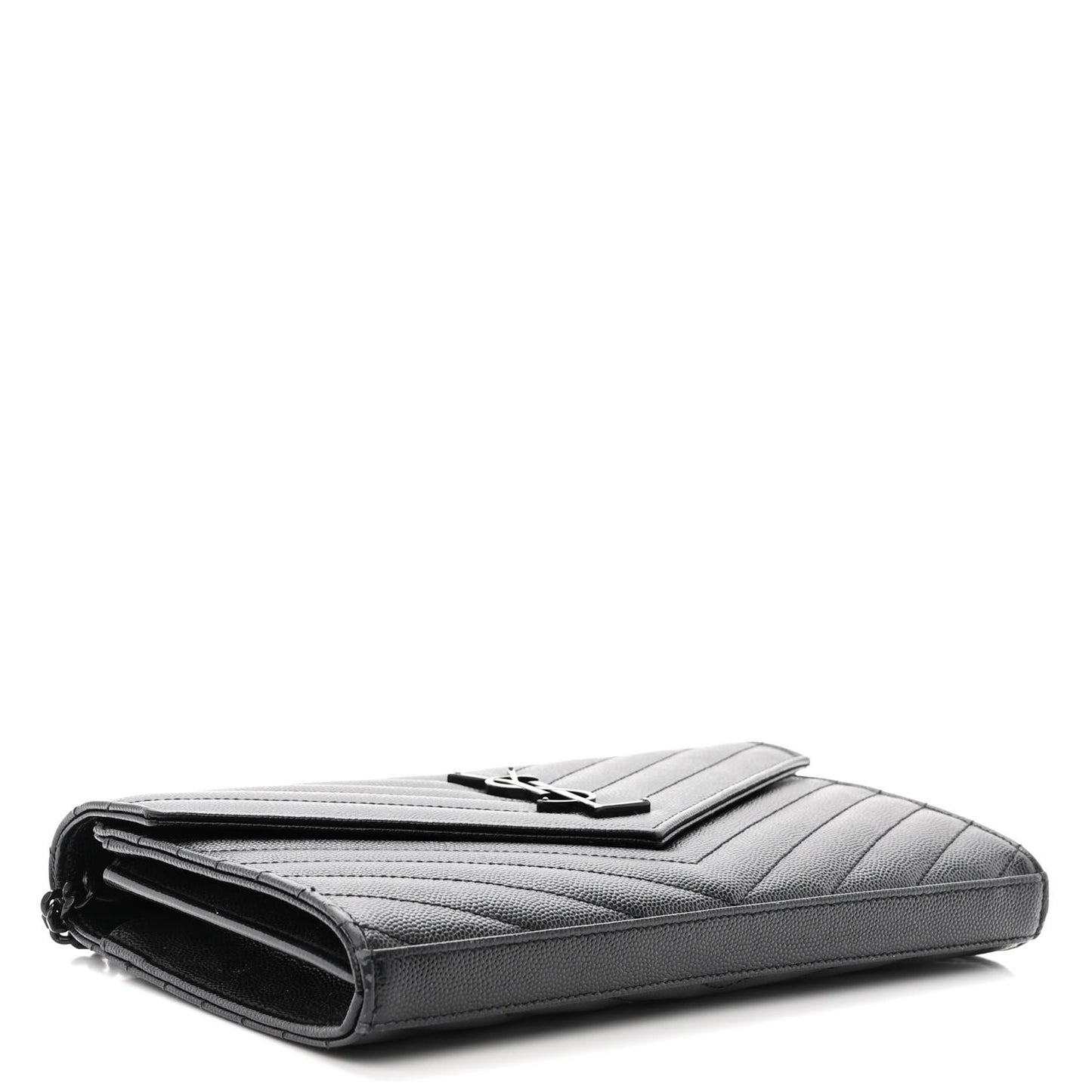 Grain De Poudre Matelasse Chevron Monogram Monochrome Chain Wallet Black