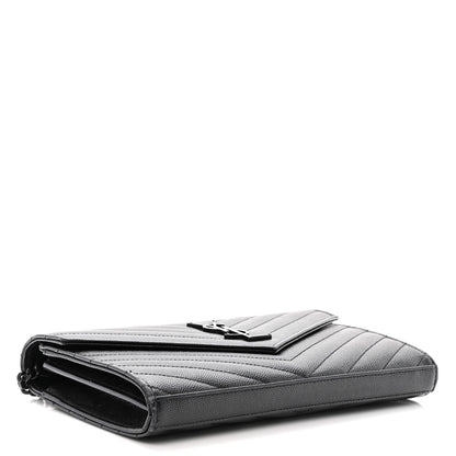 Saint Laurent Grain De Poudre Matelasse Chevron Monogram Monochrome Chain Wallet Black 4 of 12