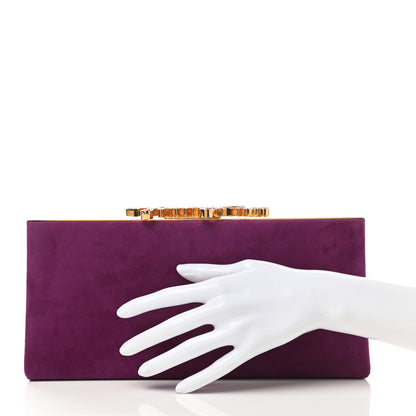 Jimmy Choo Suede Celeste Logo Clutch Purple 2 of 6