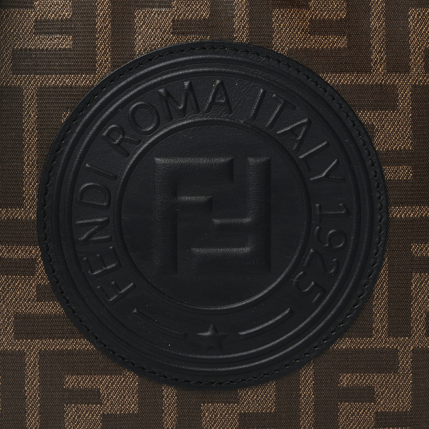 Glazed Fabric Vitello Century F is Fendi FF 1974 Stamp Patch Camera Case Mogano Panna Black
