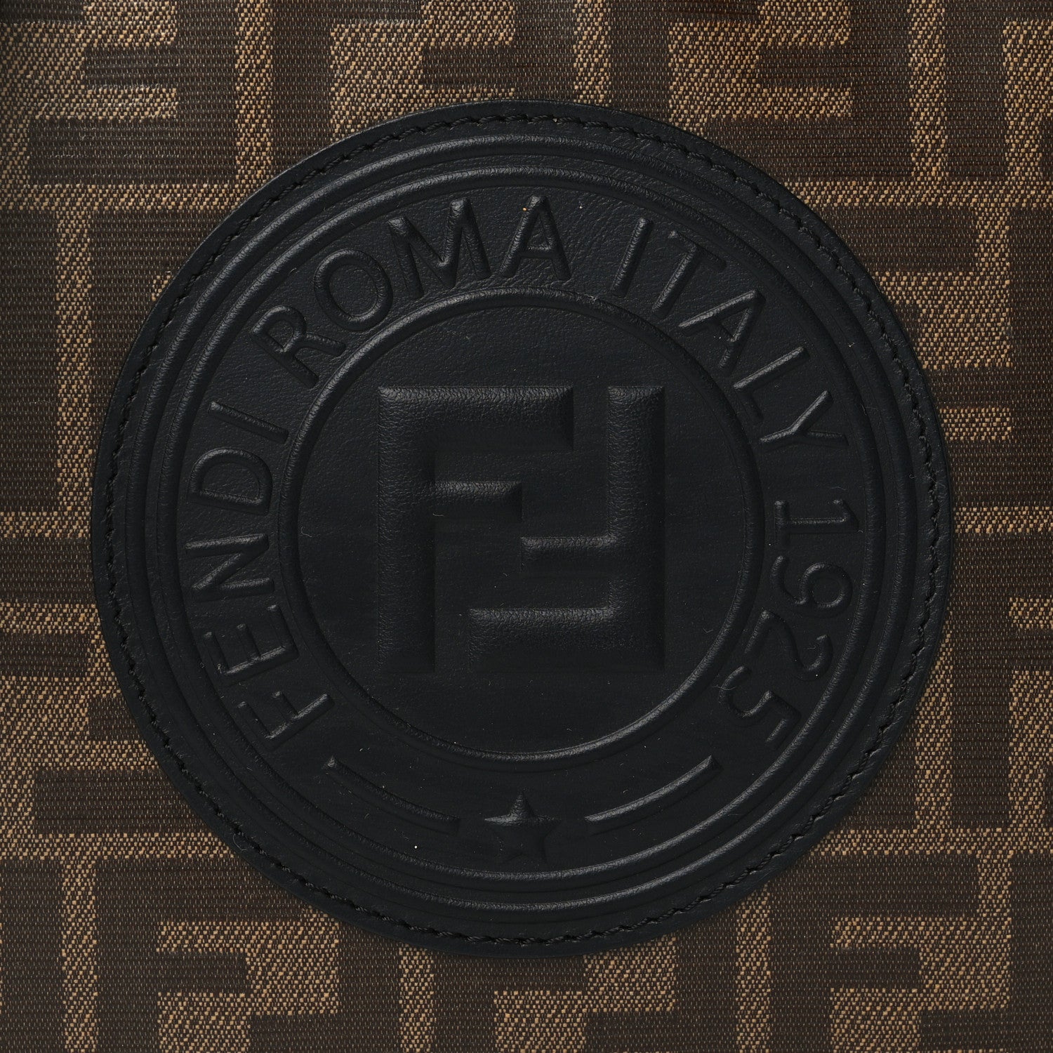Fendi Glazed Fabric Vitello Century F is Fendi FF 1974 Stamp Patch Camera Case Mogano Panna Black 8 of 10