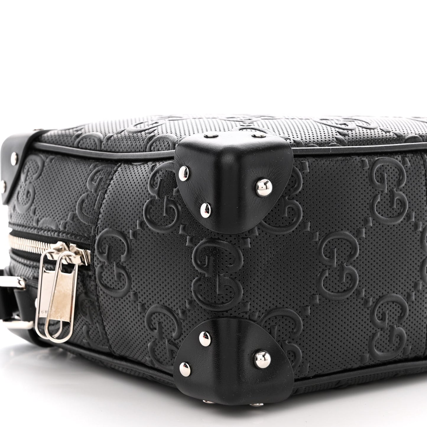 Calfskin GG Tennis Embossed Square Messenger Bag Black