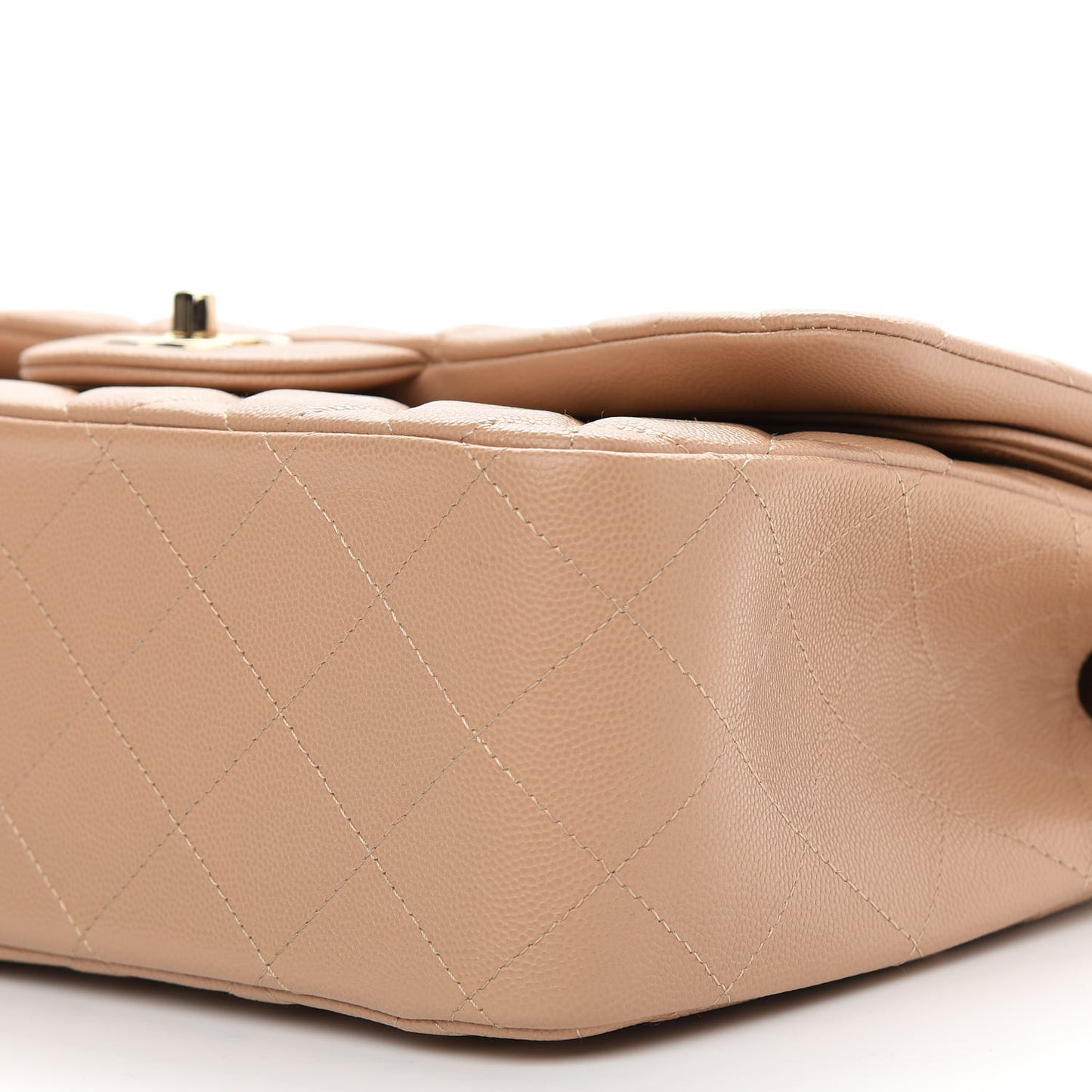 Caviar Quilted Jumbo Double Flap Beige