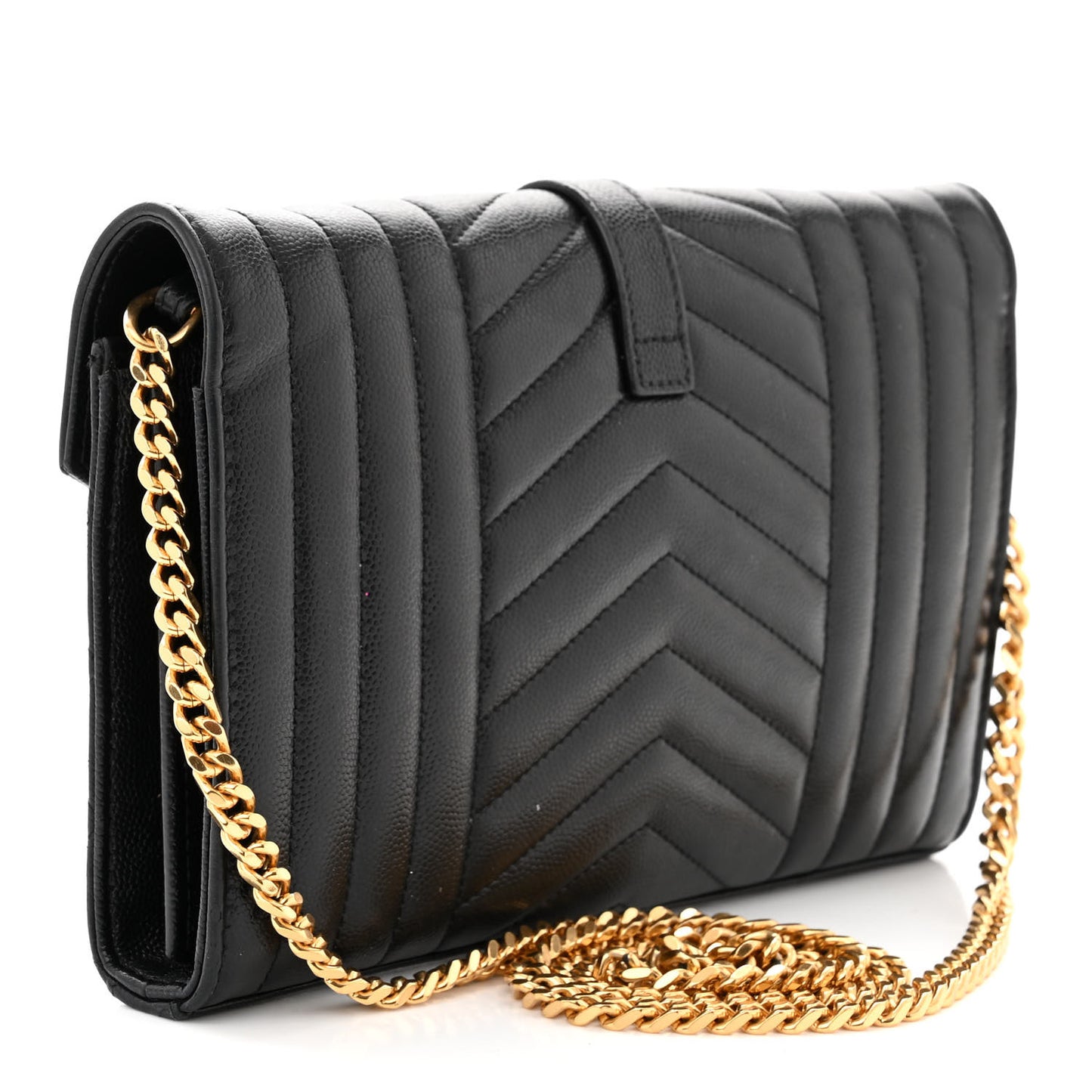 Grain De Poudre Mixed Matelasse Triquilt Monogram Chain Wallet Black