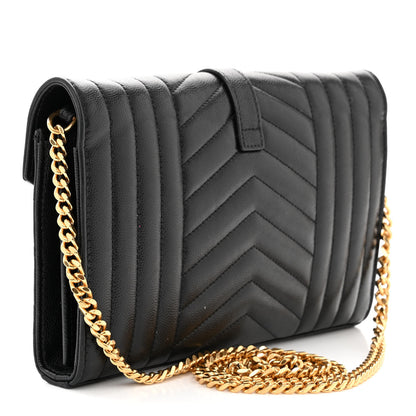 Saint Laurent Grain De Poudre Mixed Matelasse Triquilt Monogram Chain Wallet Black 3 of 10