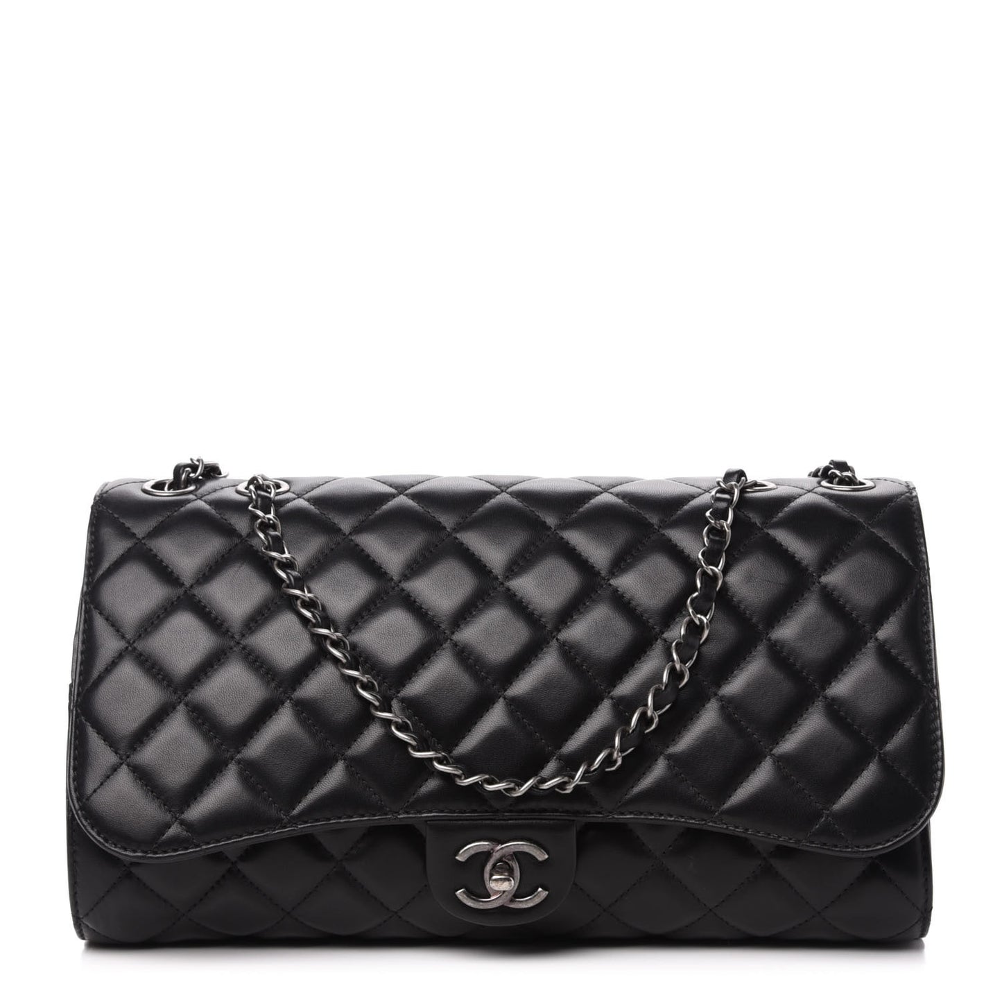 Lambskin Quilted Jumbo Grocery By Chanel Drawstring Shopping Bag Black
