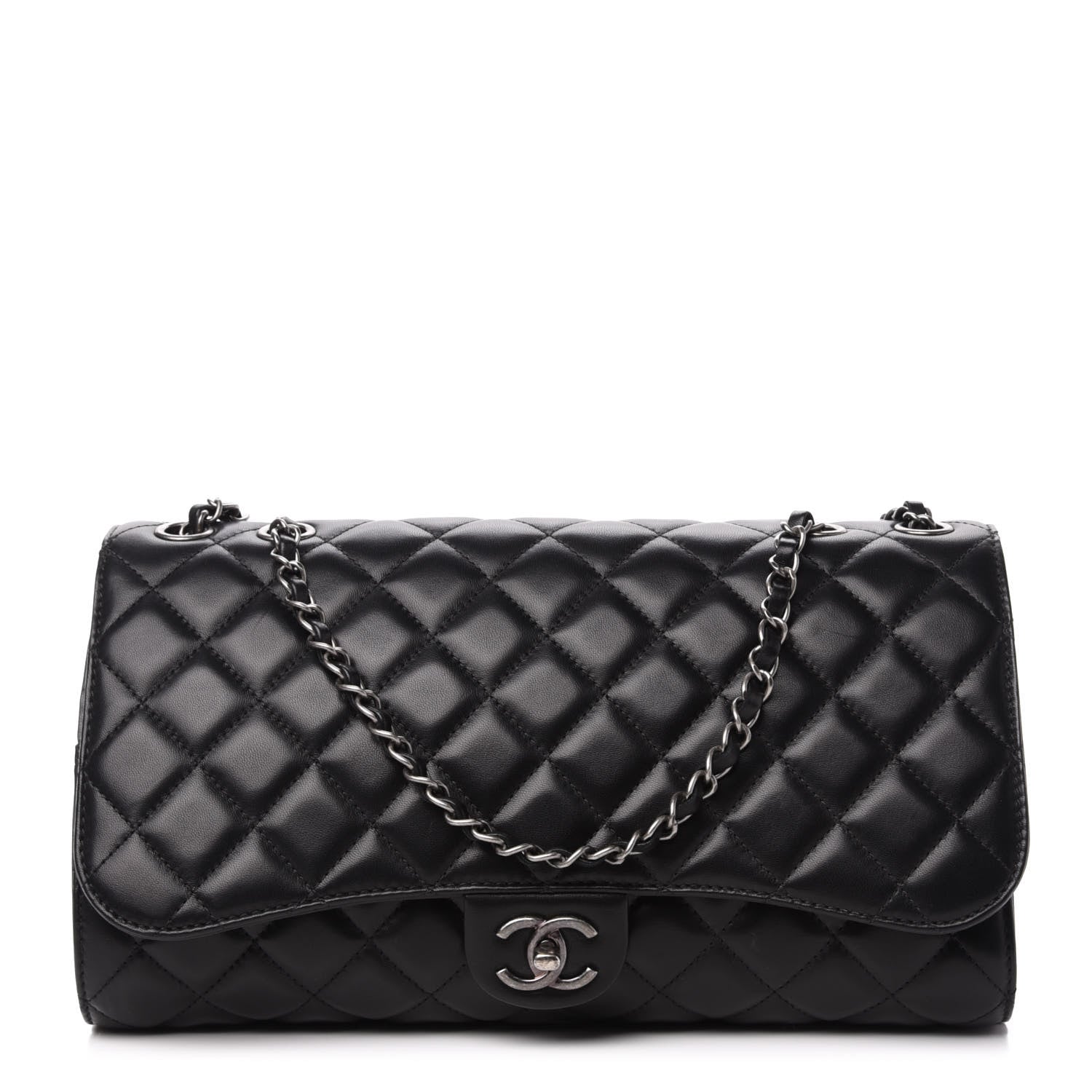 Chanel Lambskin Quilted Jumbo Grocery By Chanel Drawstring Shopping Bag Black 1 of 13