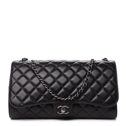 Chanel Lambskin Quilted Jumbo Grocery By Chanel Drawstring Shopping Bag Black 1 of 13