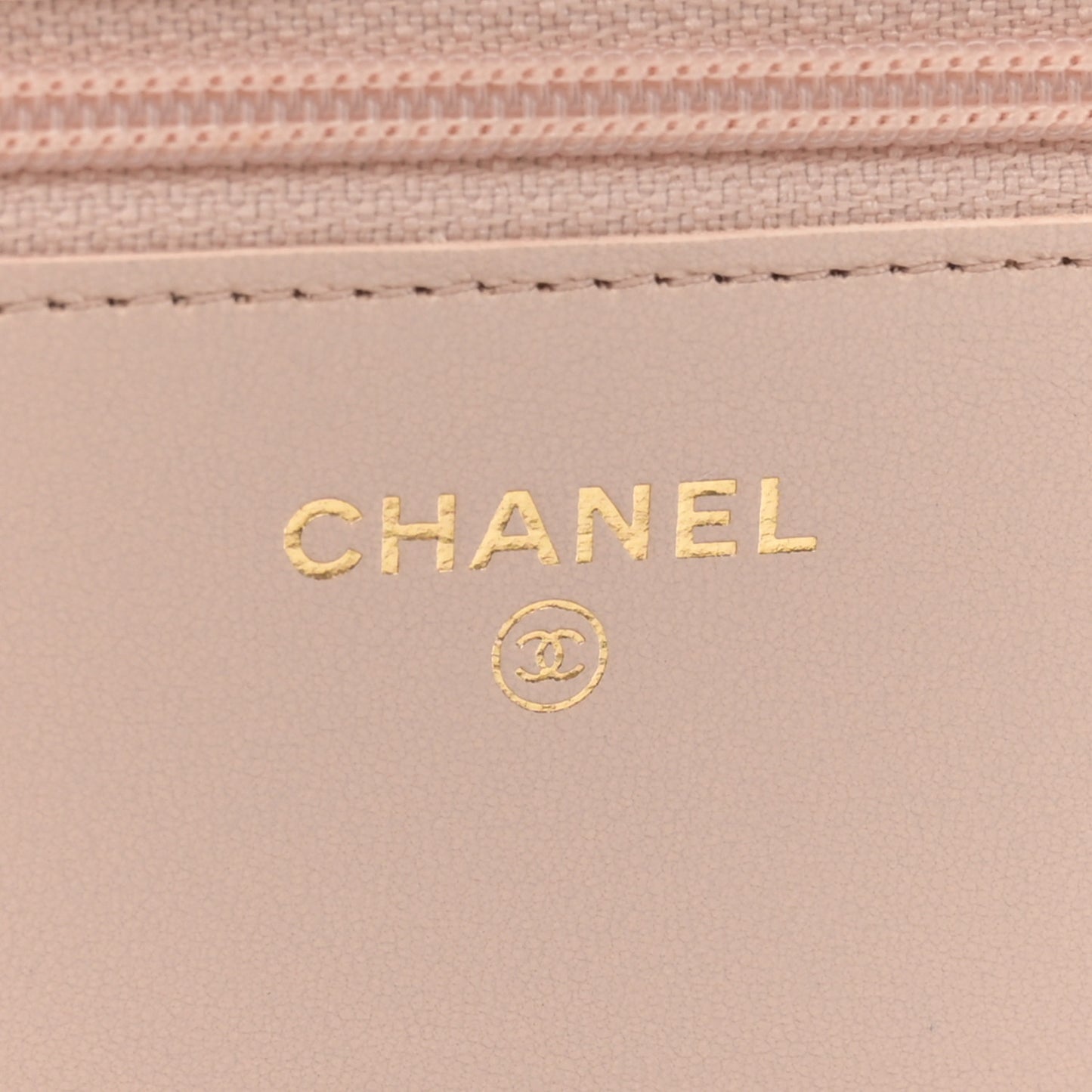 Lambskin Quilted CC Pearl Crush Wallet on Chain WOC Light Beige