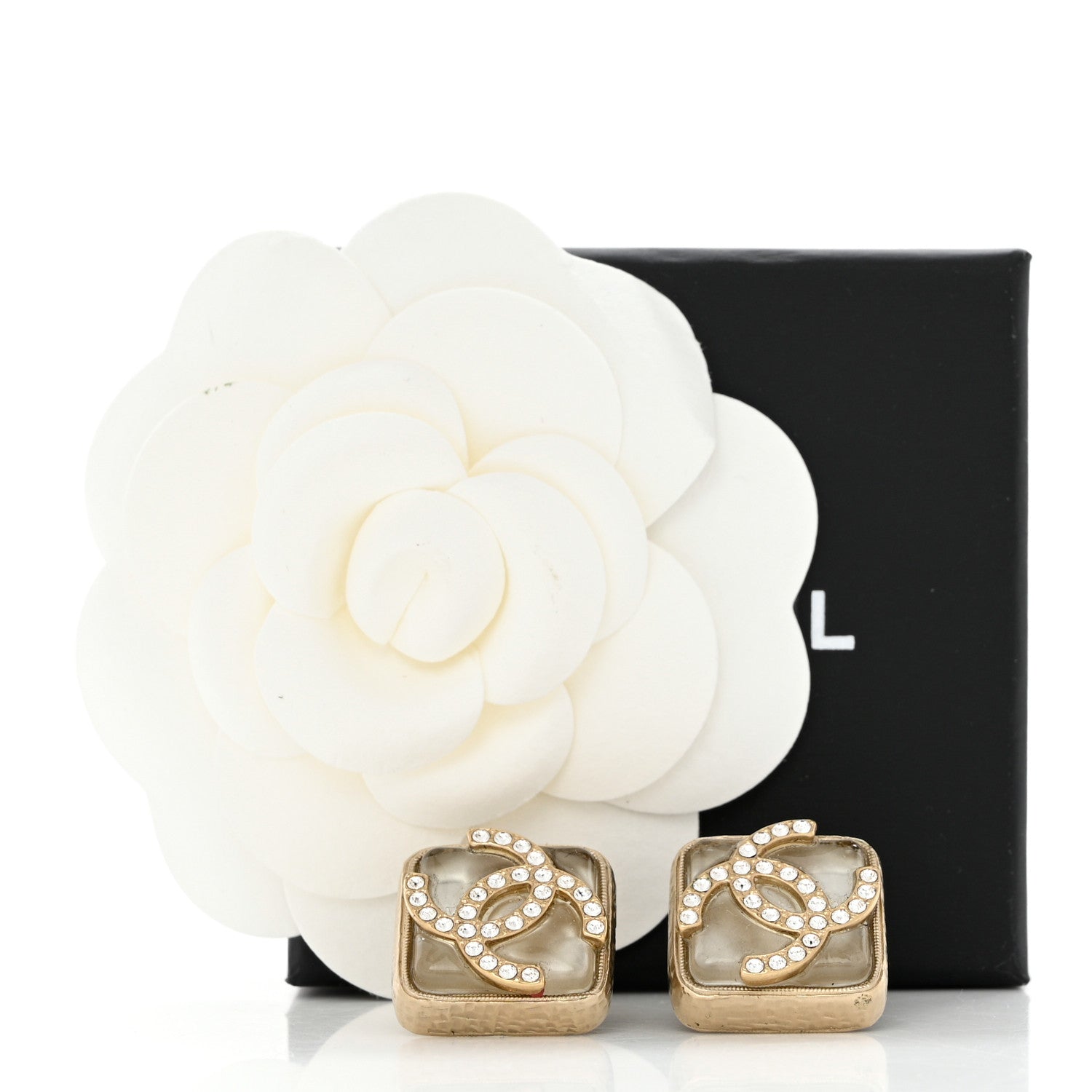 Chanel Crystal Square CC Earrings Gold 5 of 5