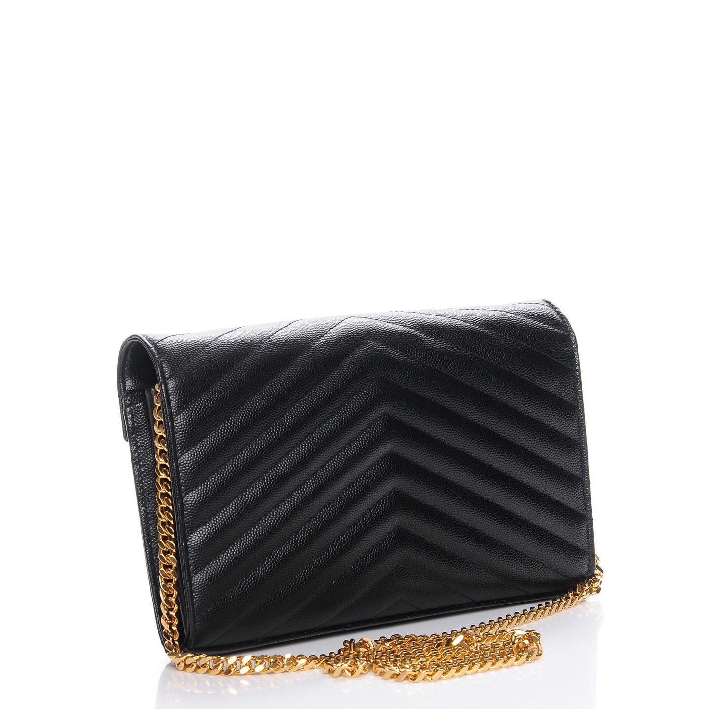 Grain De Poudre Matelasse Chevron Medium Monogram Chain Wallet Black