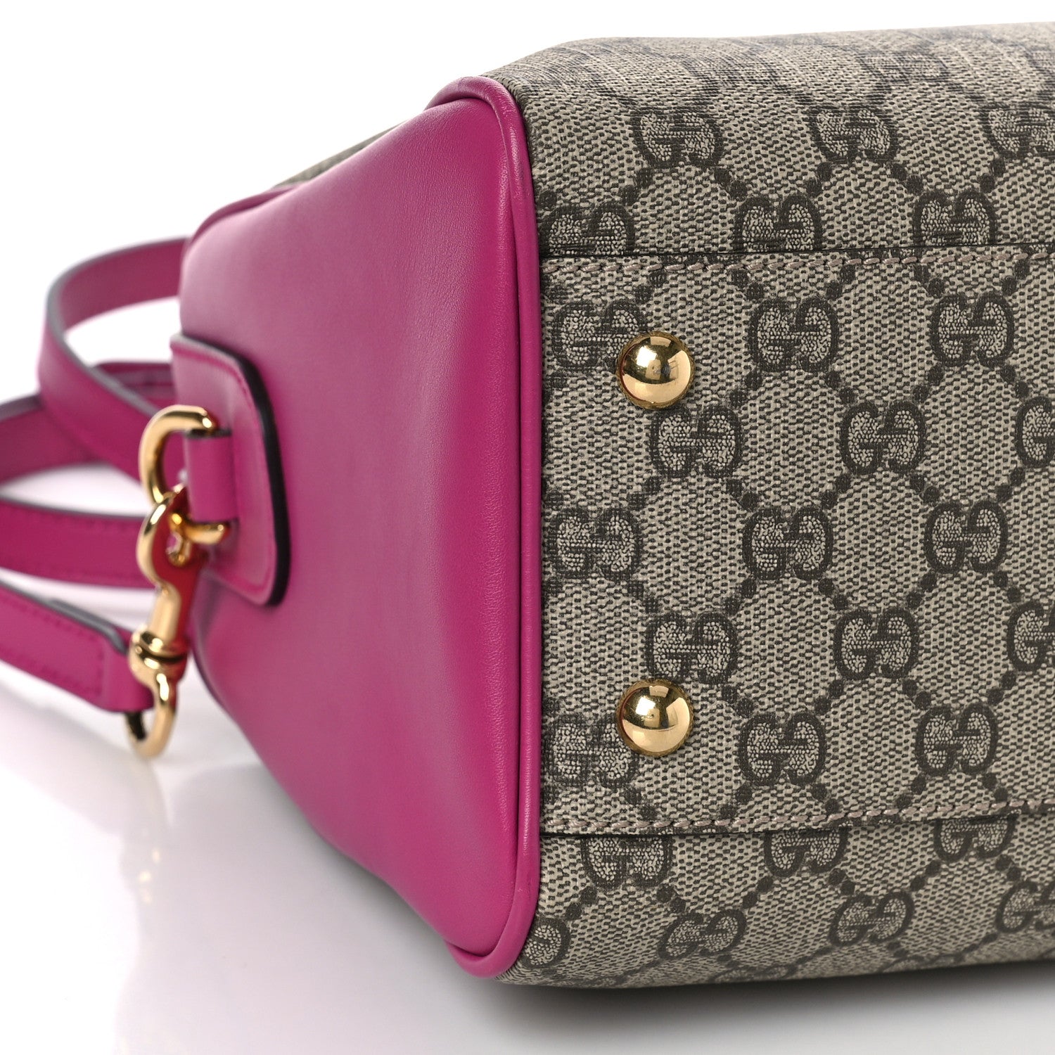 Gucci GG Supreme Monogram Moon Calfskin Small Boston Beige Ebony Hibiscus Red New Rosette 8 of 10