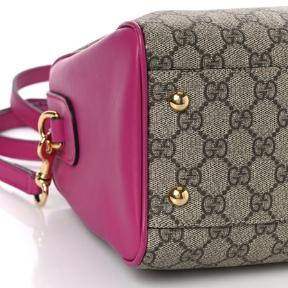 Gucci GG Supreme Monogram Moon Calfskin Small Boston Beige Ebony Hibiscus Red New Rosette 8 of 10